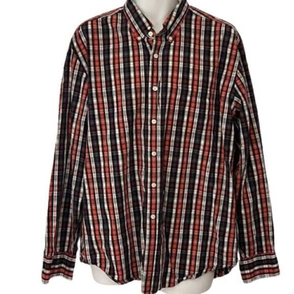 J. Crew Brown and Orange Plaid Long Sleeve Casual Button Up. Size XL - Picture 1 of 4